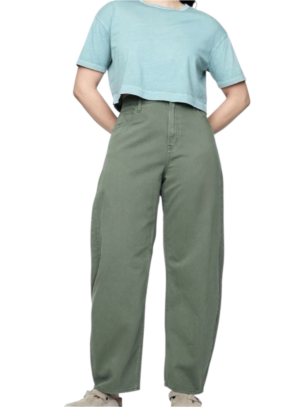 GAP Barrel Leg Cotton Ankle Crop Pants Size 18 Black Moss Green Garment Dyed